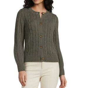 Lands' End Drifter Classic Crewneck CableKnit Sweater Forest Moss 2024 Size 1X